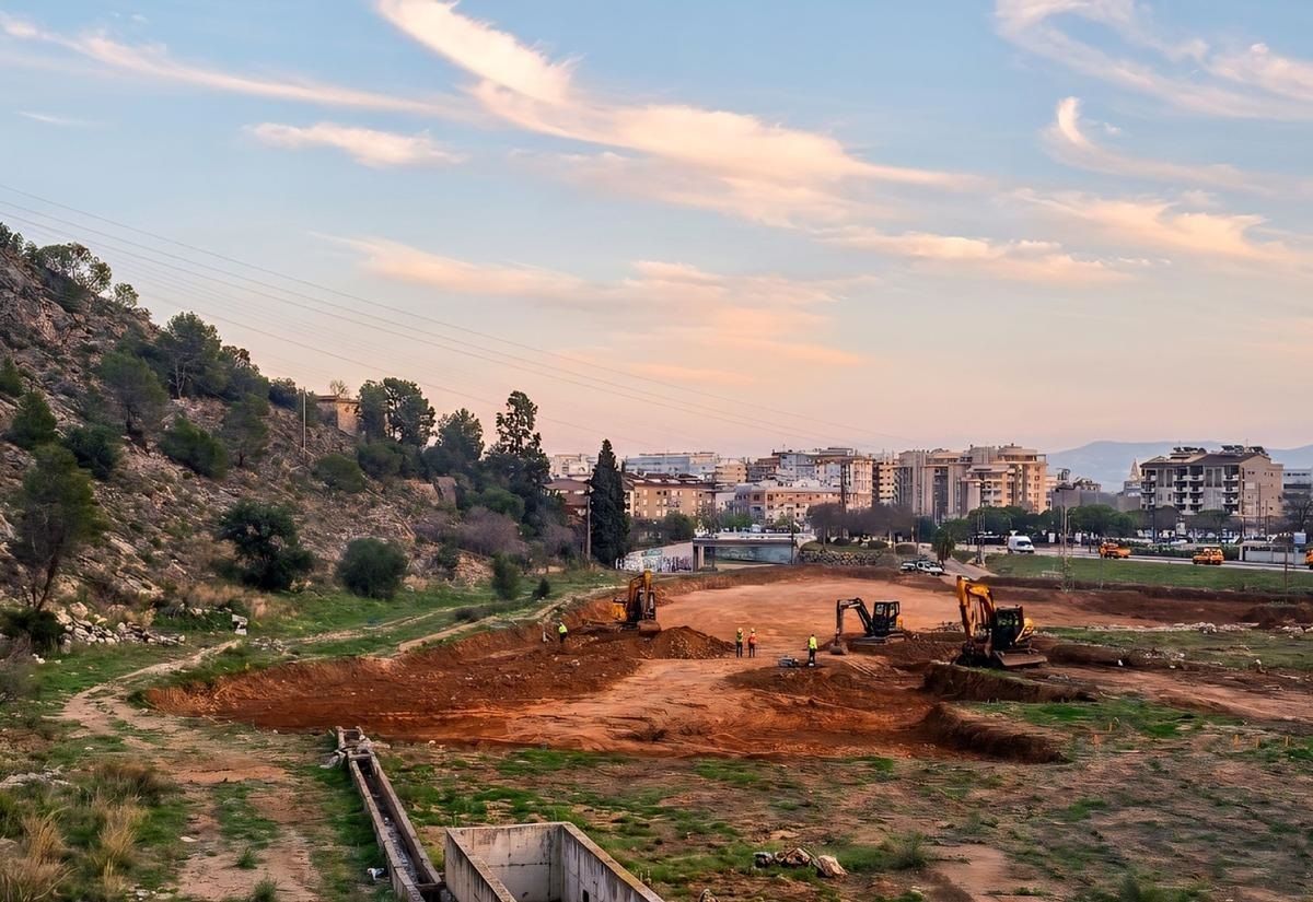 Parc inondable du Barranc de Beniopa en construction